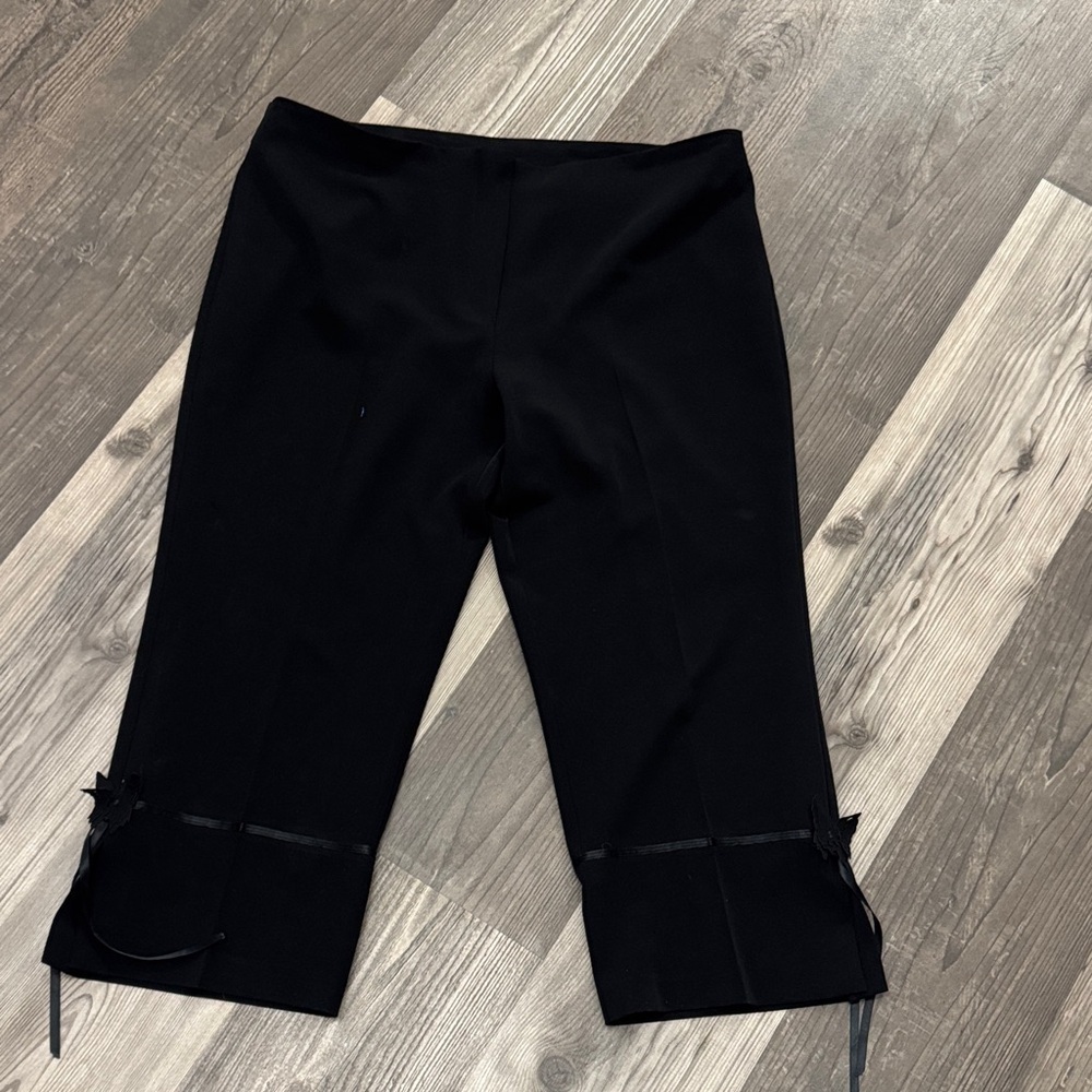 Joseph Ribkoff Black Cropped Pants with Ribbon Detail 14